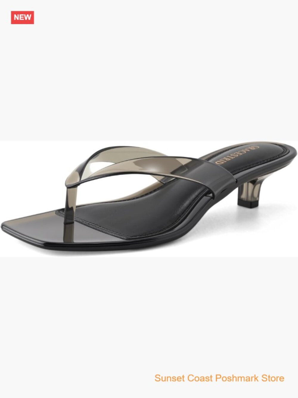 Kitten Heel Jelly Thong Sandals Square Toe Slip On Summer Dress Sandals